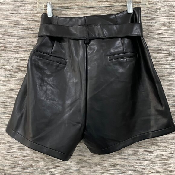 🖤 Wednesday Addams Chic Black Pleather Bow-Belt Shorts 🕷️ Back-to-School Goth - Picture 4 of 7